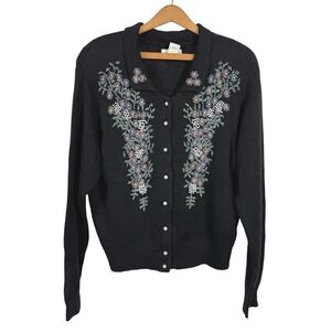 Yarnworks‎ Women Embellished Cardigan Sweater Size Large Beaded Cottage Feminine